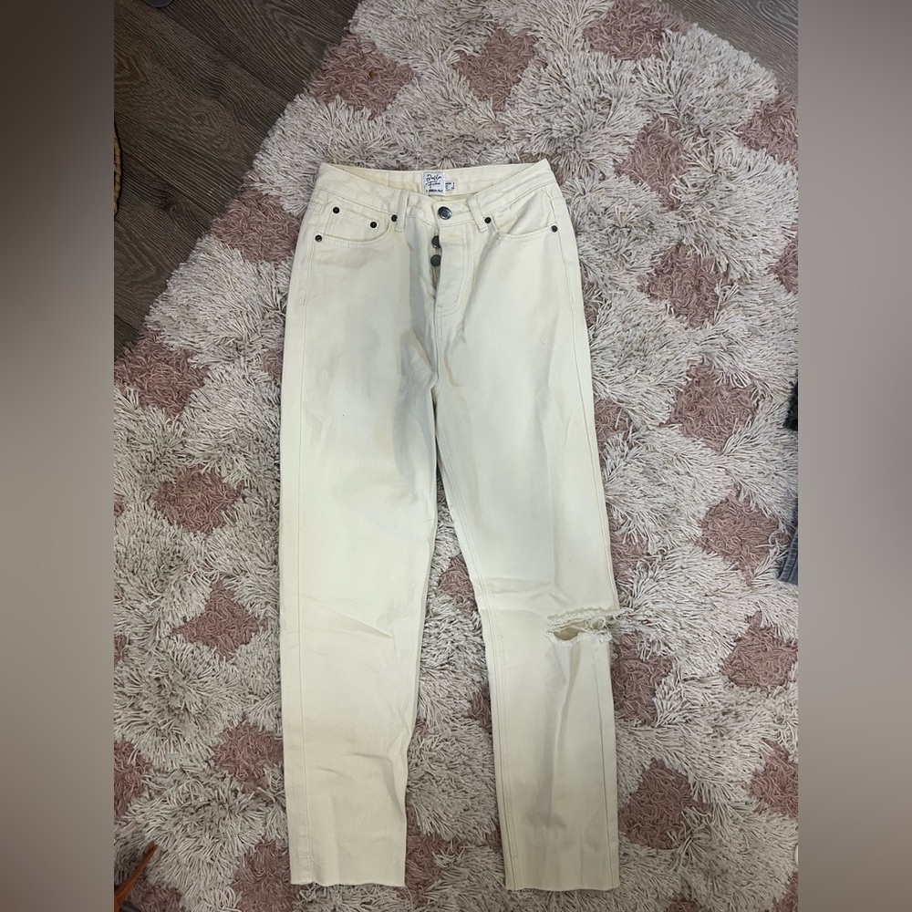 Princess Polly Cream High-Waisted Jeans